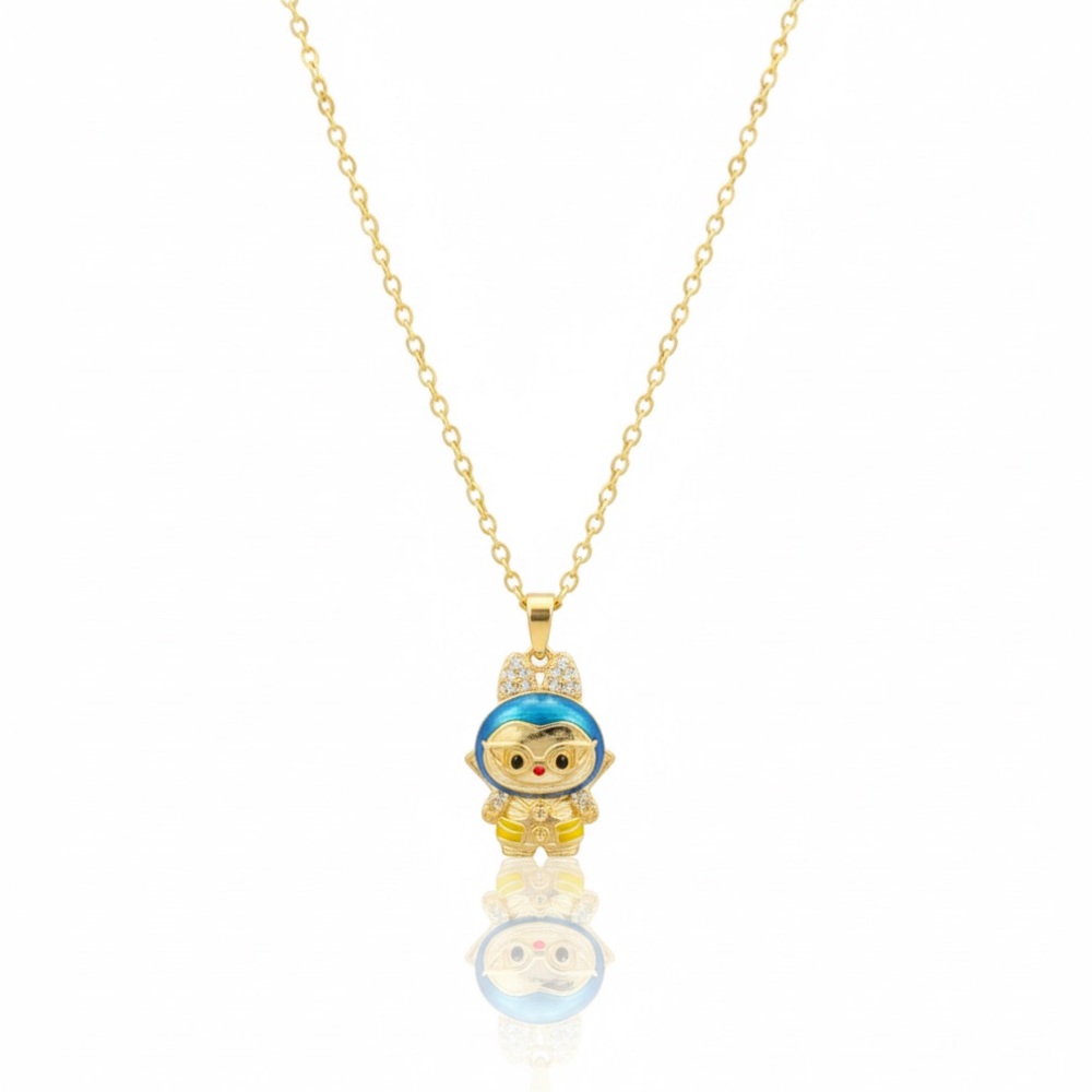 Gold and Blue Labubu Pendant Necklace
